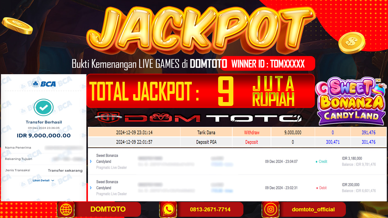 JACKPOT LIVE GAMES SWEET BONANZA CANDYLAND 09 DESEMBER 2024 